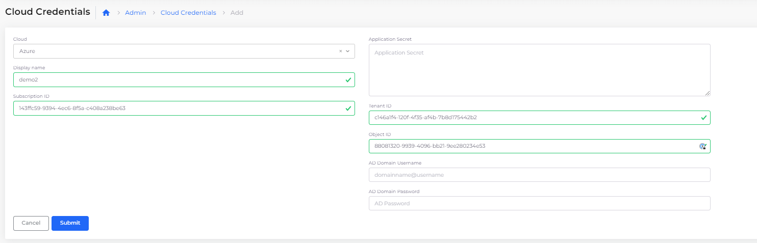 Cloud Credentials page
