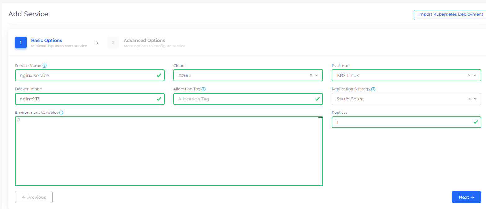 Add Service page to add nginx-service